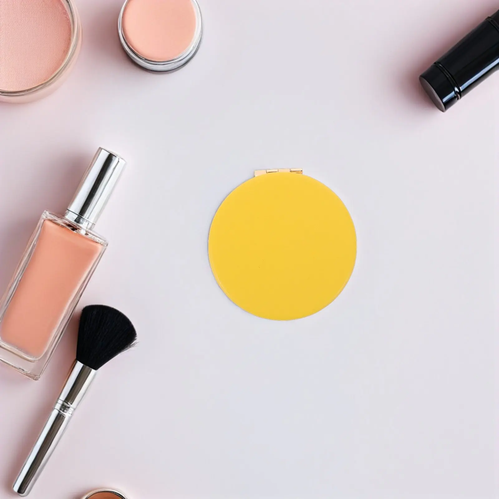 

62Mm Yellow Texture Folding Makeup Mirror Dual-Sided Mini Compact Portable Travel Vanity Handheld Mirror for on-The-Go Touch-Ups
