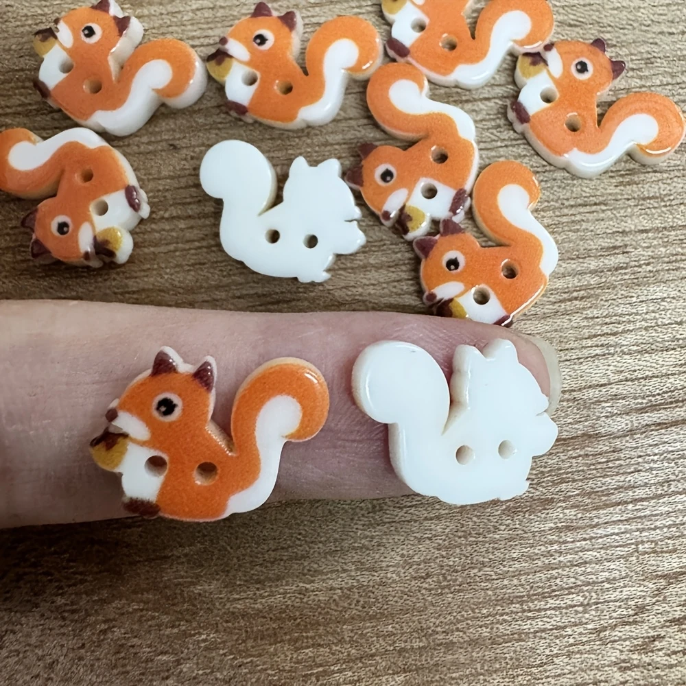 20pcs Orange Squirrel Eating Nuts Shaped Resin Buttons, Creative Additions Decorative Snaps view 2