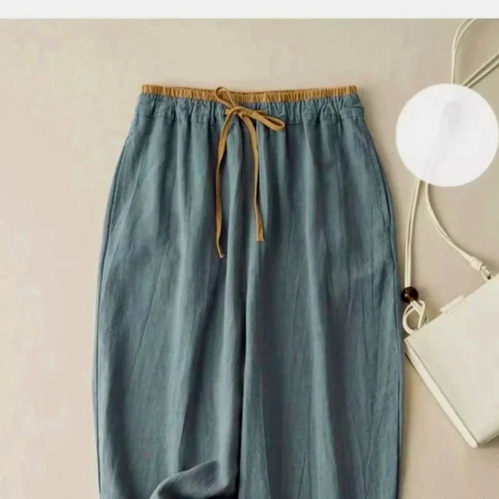 Cotton Women's Pants Y2K Black Drawstring Elastic Waist Casual Ankle-Length Pants Female Loose Fashion Elegant Ladies Bottom