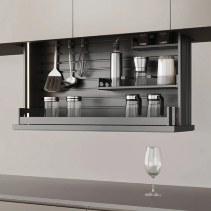 Electric Lifting Hanging Cabinet Pull-Out Basket Cabinet Vertical Pull-Down Automatic Touch Sound Control Flavor Rack