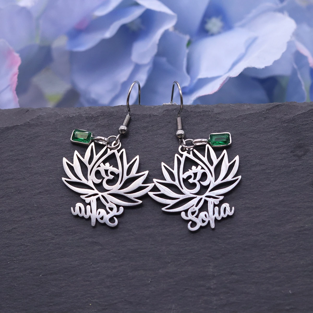 Stainless Steel Hollow Lotus  Custom Engraved Personalized Earrings Pendant Earrings for Women Girl Unique New Design Gifts