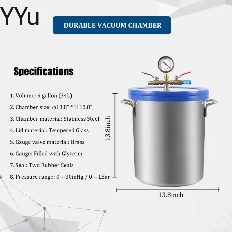 custom for 9 Gallon 33L Stainless Steel Degassing Vacuum Chamber Kit for Resin Casting Silicone Epoxy Wood Stabilization