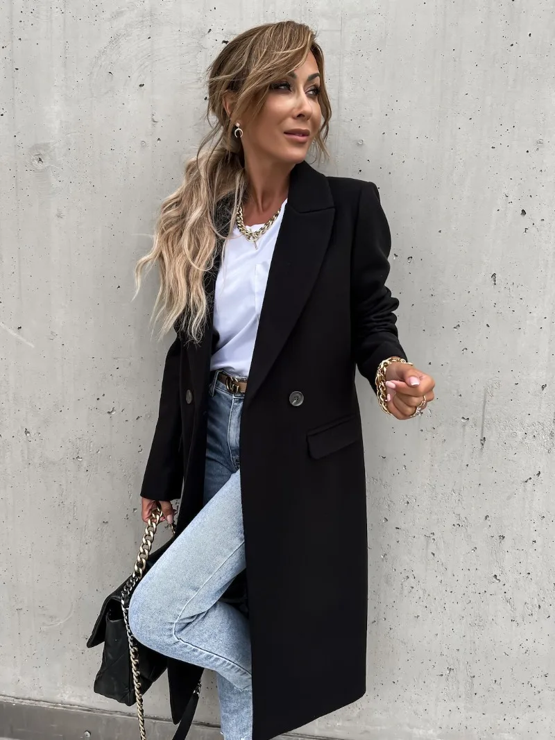 Autumn Winter Coat for Women Clothes Torch Jacket Coat Single Breasted Solid Color Women\'s Slim Long Windbreaker Woolen Coat