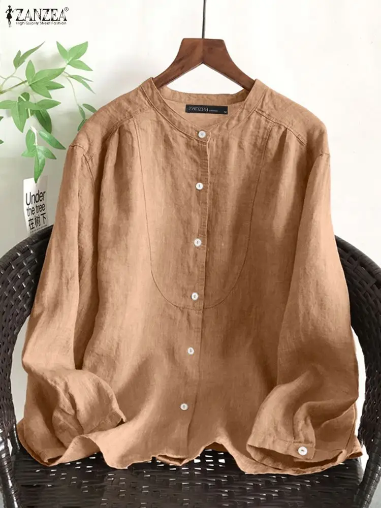ZANZEA Vrouwen Elegante Shirts 2025, Mode Lange Mouw Kantoor Werk Tops Casual Losse O Hals Tuniek Effen Kleur Herfst Blusas