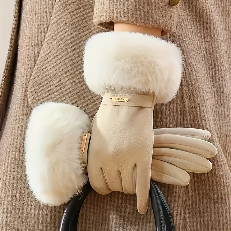 1pair Elegant lady touchscreen winter gloves - warm, cold-proof, thickened, with warm fleece lining, suitable for outdoor use