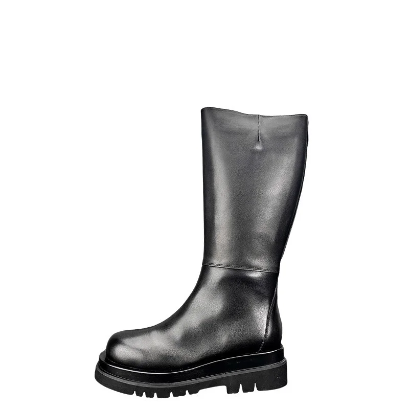 

Длинные ботинки из натуральной кожи в британском стиле, мужские рыцарские ботинки «Челси» на толстой подошве с боковой молнией, мужская осенне-зимняя обувь с высоким берцем