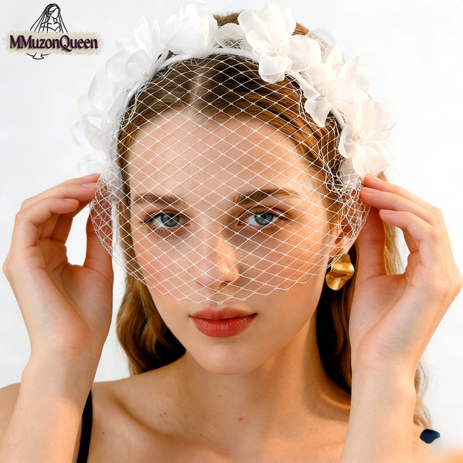 

TOPQUEEN 3d Floral Birdcage Veil Women'S Blusher Veil Short Style With Headband Party Accessory Va25