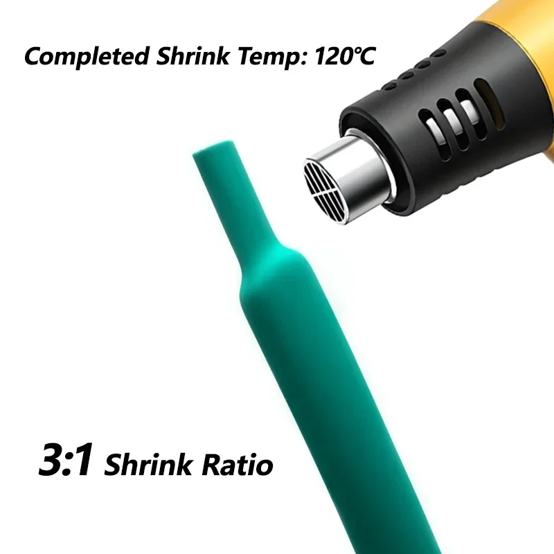 1~20m 3:1 Heat Shrink Tube With Glue Green Diameter 1.6 ~ 39mm Dual Wall Polyolefin Insulated Adhesive Lined Shrink Wrap Sleeve