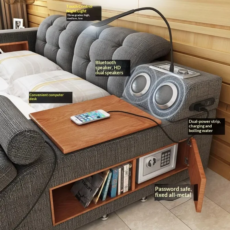 USB Enabled Smart Wood Massage Bed Set New Modern Functional Bedroom Furniture King Queen Size Smart Technology Bed
