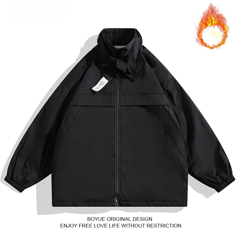 

Мужская куртка Boyue из флиса с подкладкой из овечьего вельвета, свободного кроя, теплая, осенне-зимняя, хлопковая, на молнии, повседневная