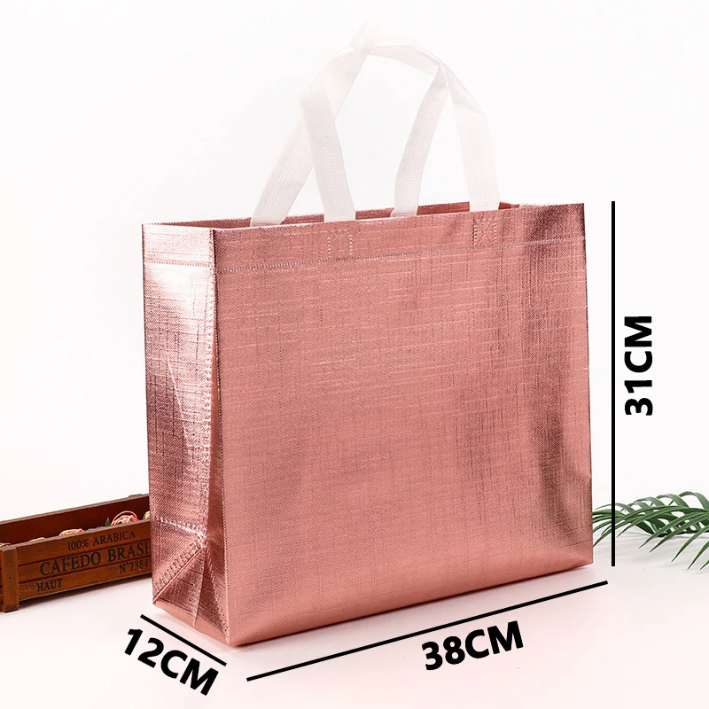 Bolsas de compras no tejidas reutilizables con láser brillante, bolsa de comestibles con asa, bolsa de regalo, bolsas de Goodie, venta al por mayor,