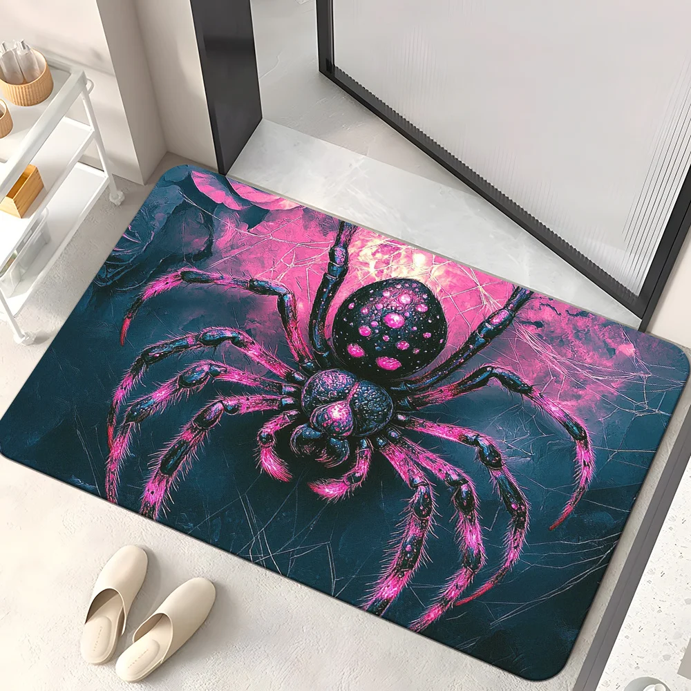 Aesthetic Spider Print Doormat Mat Welcome Rug Halloween Gothic Decor Spooky Pink Spiderweb Indoor Outdoor Entrance Floor Runner