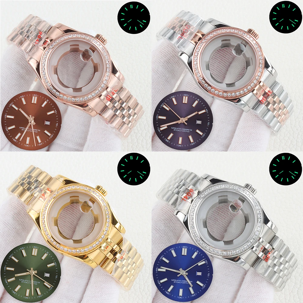 NH05 Dial Case 33mm Women Lady's Stainless Steel Case Strap Sapphire Glass For Datejust NH05 NH06 Movement 25mm Dial Watch Parts