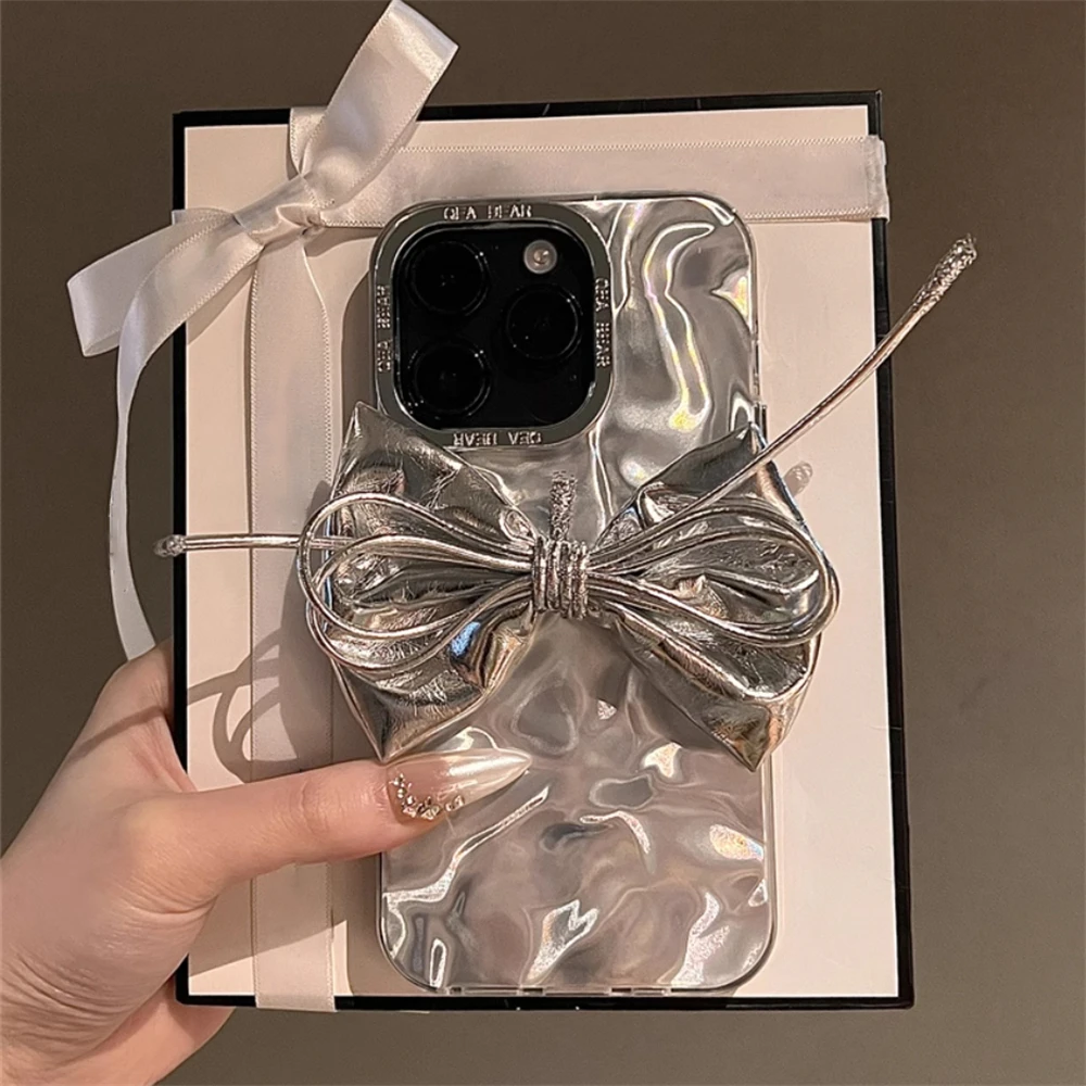 اليابان الليزر ثلاثية الأبعاد الفضة الجلود القوس التجاعيد الفنية آيفون 15 14 13 12 11 16 برو ماكس الفاخرة موجة تموج الماء غطاء