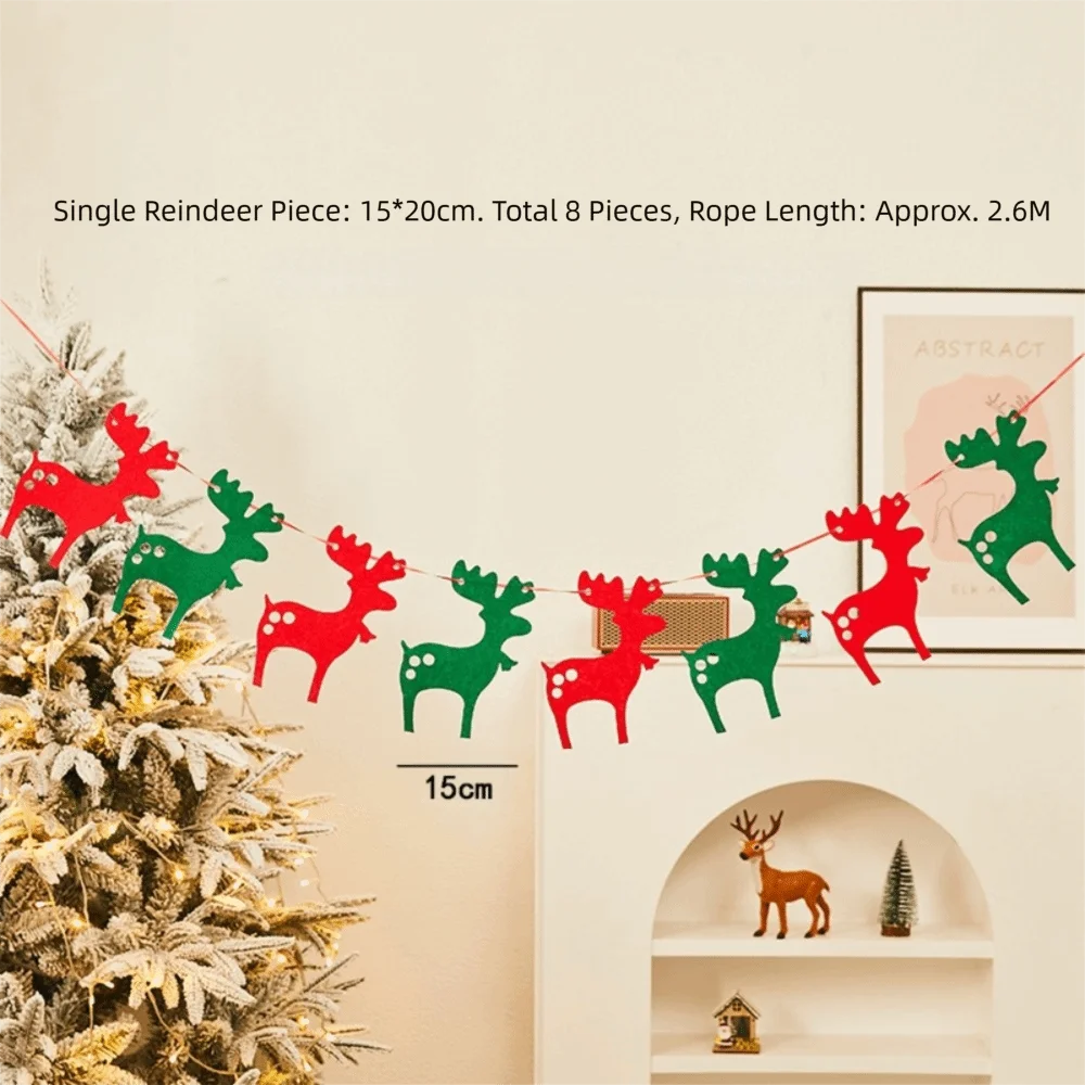 Felt Christmas Banner Red Green Elk Design Xmas Pull Flag Hanging Ornament Santa Design Felt Christmas Banner Outdoor Decor