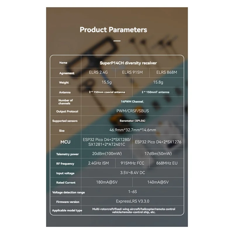 

For BETAFPV Superp Diversity Receiver RX 14CH With 2 Antenna Dual Reception For RC FPV Airplane Boats Drones-A31R