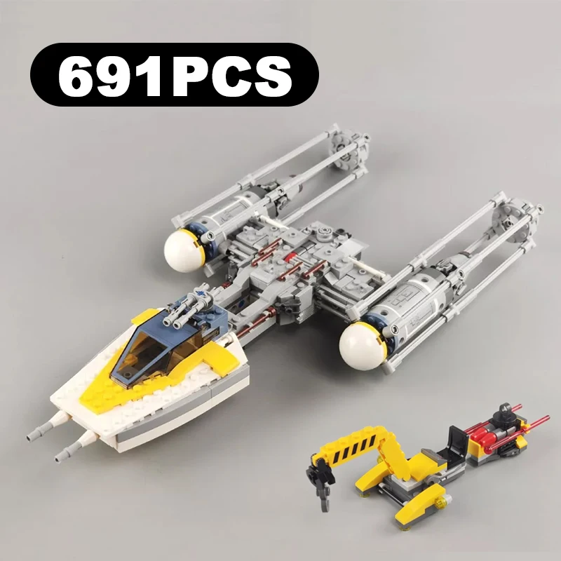 

691PCS IN STOCK Super Spaceship Y-wing Starfighter Building Blocks Starship Model Assembling Bricks Toys Gift For Kids Boy Adult