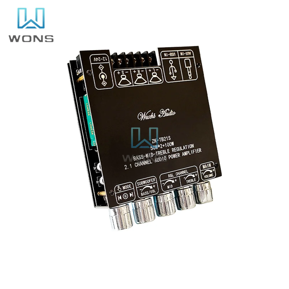 ZK-TB21S 2.1-channel for Bluetooth Audio Amplifier Board Module Subwoofer Mid-range Treble TPA3116 DC 12V~24V