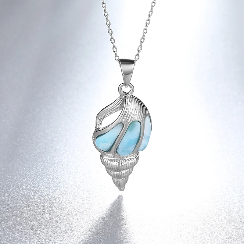 XYOP 925 Silver Gift Natural Blue Larimar Spiral Pendant 40+5cm Cross Necklace, Versatile Fine Absorption High Cost Performance