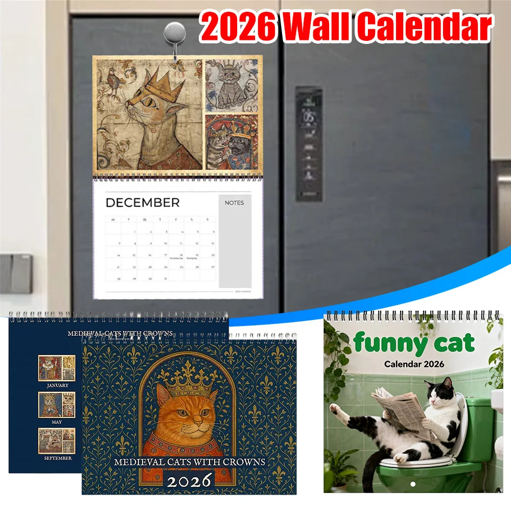 

2026 Calendar Medieval Cat Renaissance Style Wall Calendar Creative 12 Months Calendars Gifts Funny Cat Calendar for Cat Lovers