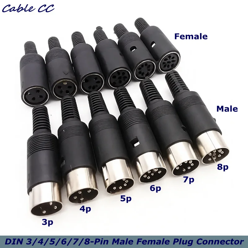 DIN 3/4/5/6/7/8-Pin Male Plug Connector, DIN Plug MIDI Cable Adapter Socket Solder Terminals Connector for Microphone Amplifiers