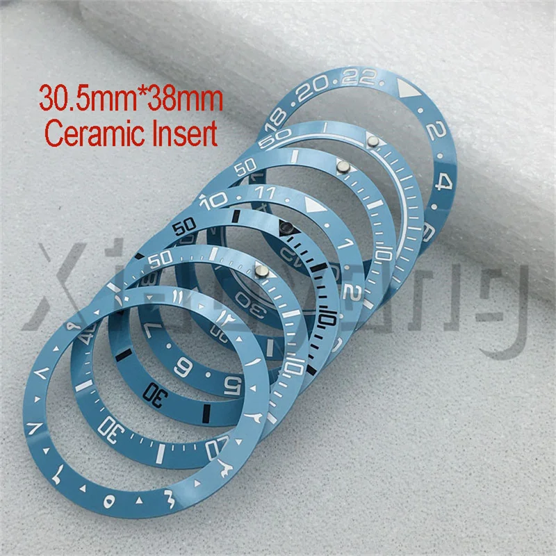 38mm Sky Lighte Blue Ceramic Slopping Curved Watch Bezel Insert Fit 40mm NH34 NH35 Watch Movement Case Ring Parts Accessories