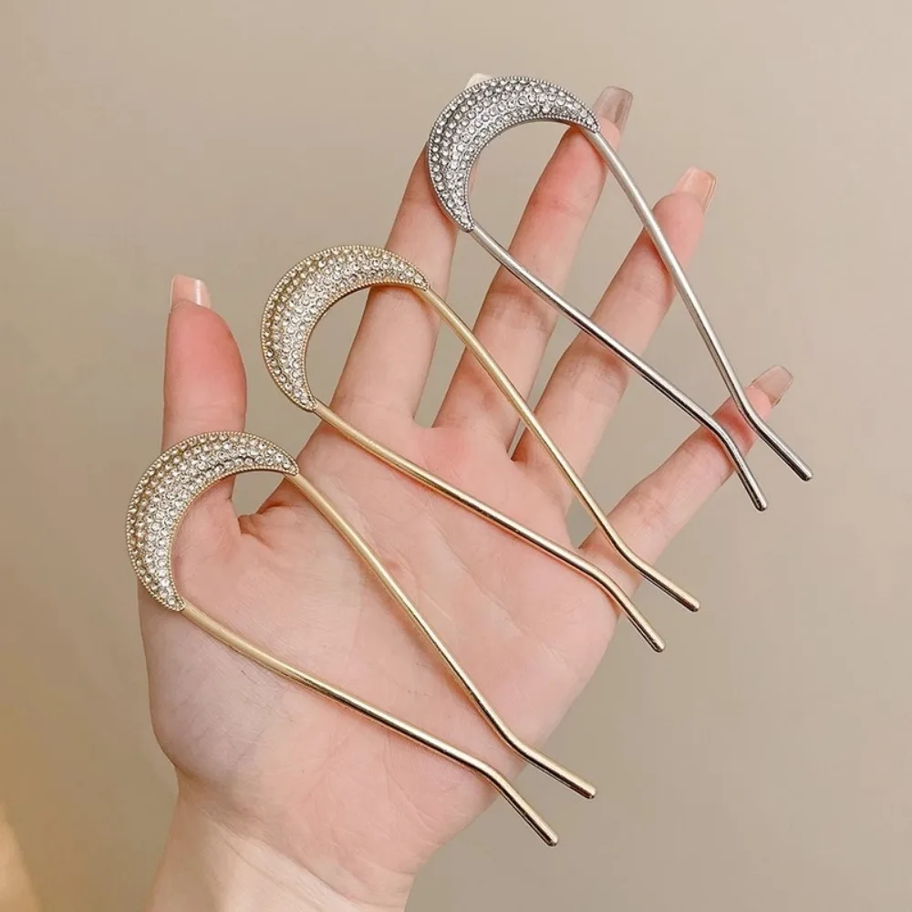 1/2pcs U-Shaped Crystal Hairpins Hair Clips for Women Elegant Rhinestone Metal Forks Vintage Styling Pin Styling Tools Gift view 3