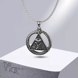 Vnox God's Eye Lucifer Triangle Necklaces for Men, Gothic Vintage Male Boy Snake Circle Pendant with Box Chain, Satanism Symbol