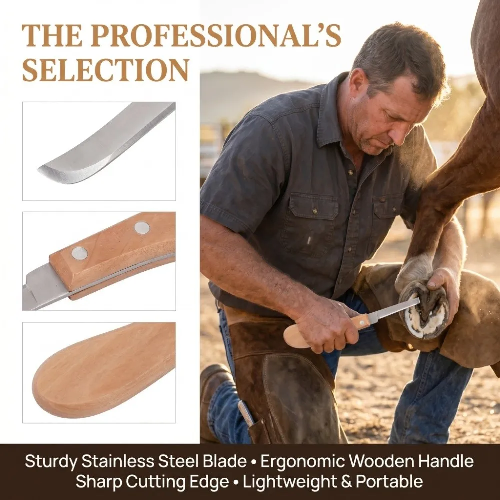 Stainless Steel Hoof Trimming Tool Wooden Handle Lightweight Cattle Hoof Tool Portable Durable Livestock Hoof Care Tool