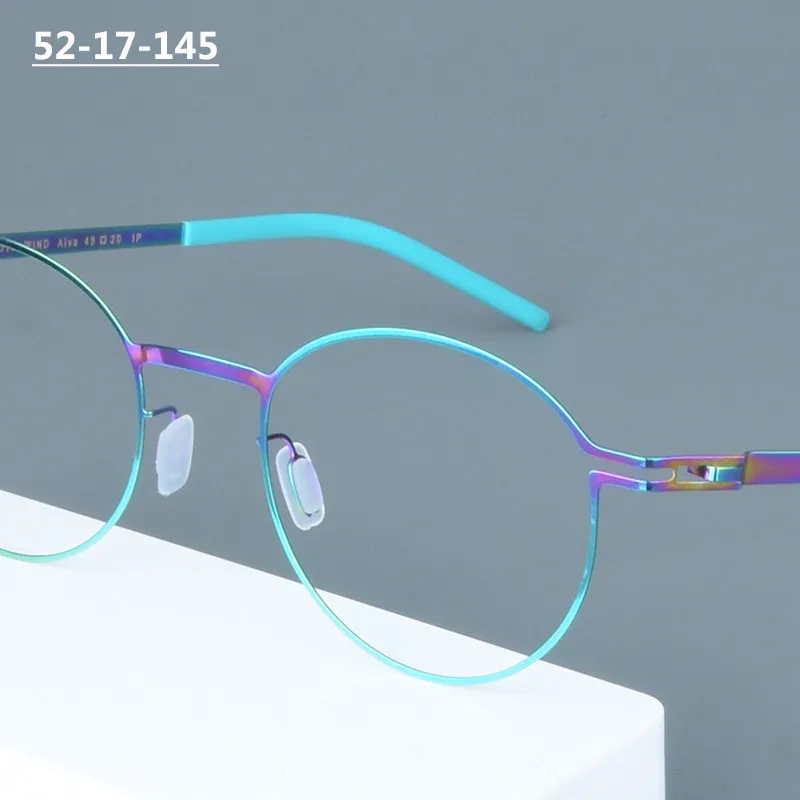 Germany Screwless Colorful Glasses Frame Ultralight Men Women Round Eyeglasses Thin Rim Spectacles Blue Purple Handmade Eyewear
