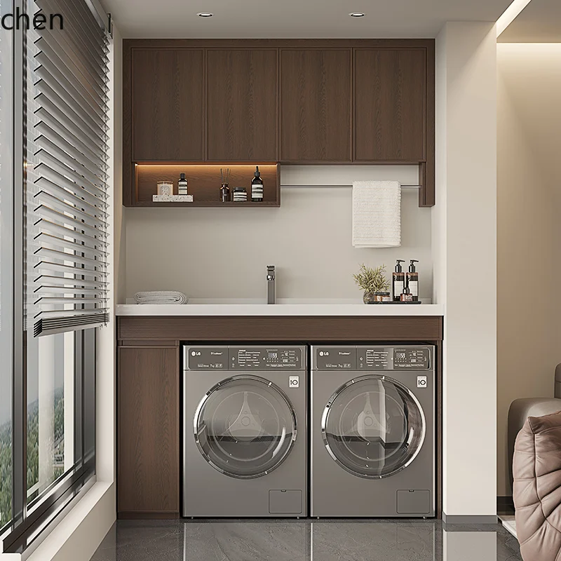 

HTT balcony washing machine integrated cabinet custom double washing machine dryer flat combination cabinet