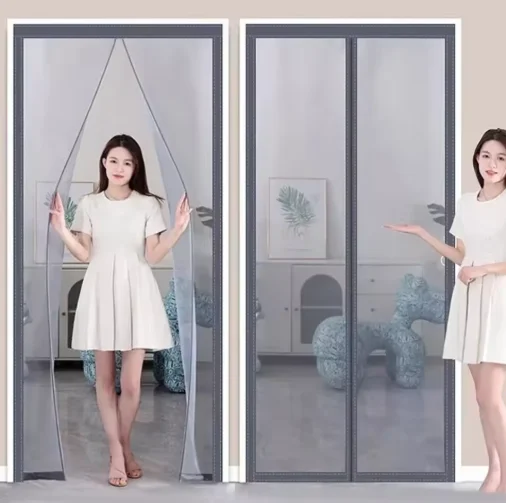 Automatic Magnetic Mesh Door Screen White Black Polyester Insect Mosquito Protection Easy Self-Sealing for Bedrooms Balconies