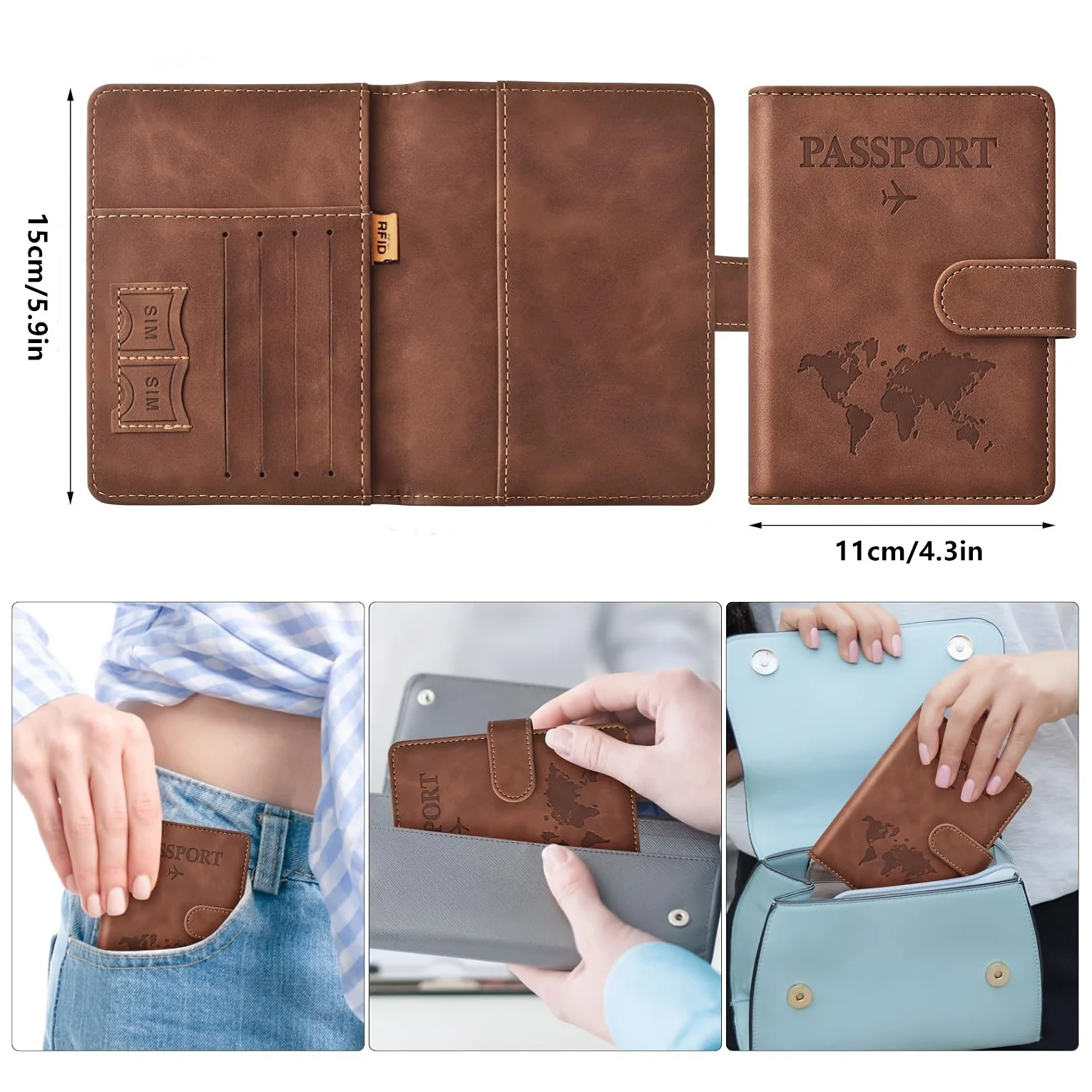 Passport Holder, Passport Cover with Credit Card Slot and Boarding Pass Slot Combo, Passport Wallet Case Book Travel Must Have, view 2