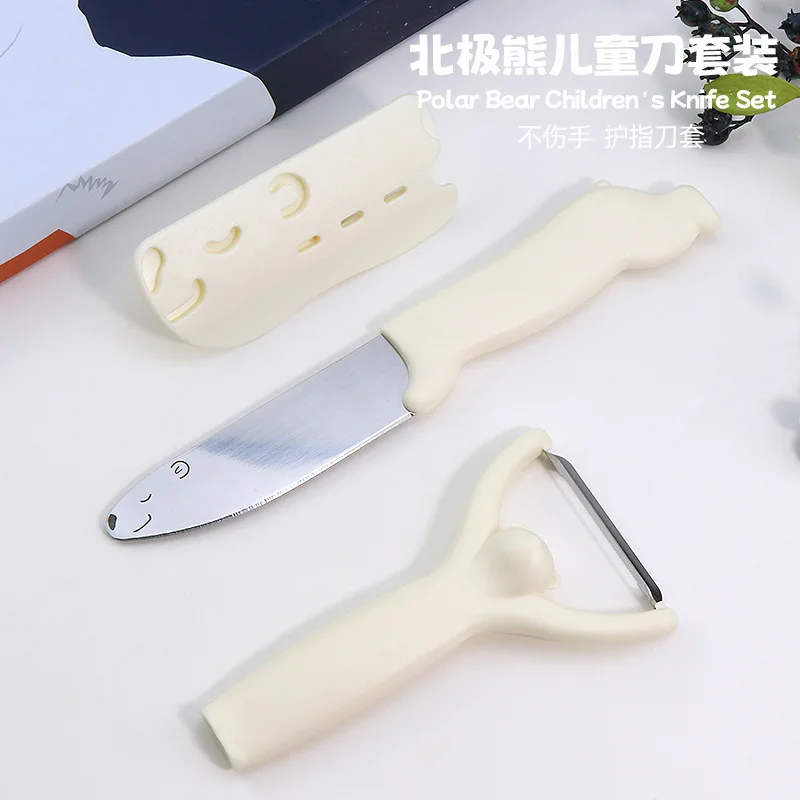 New paring knife Kitchen paring device Stainless steel multifunctional scraper Fruit cutting knife with protective cover Children's knife