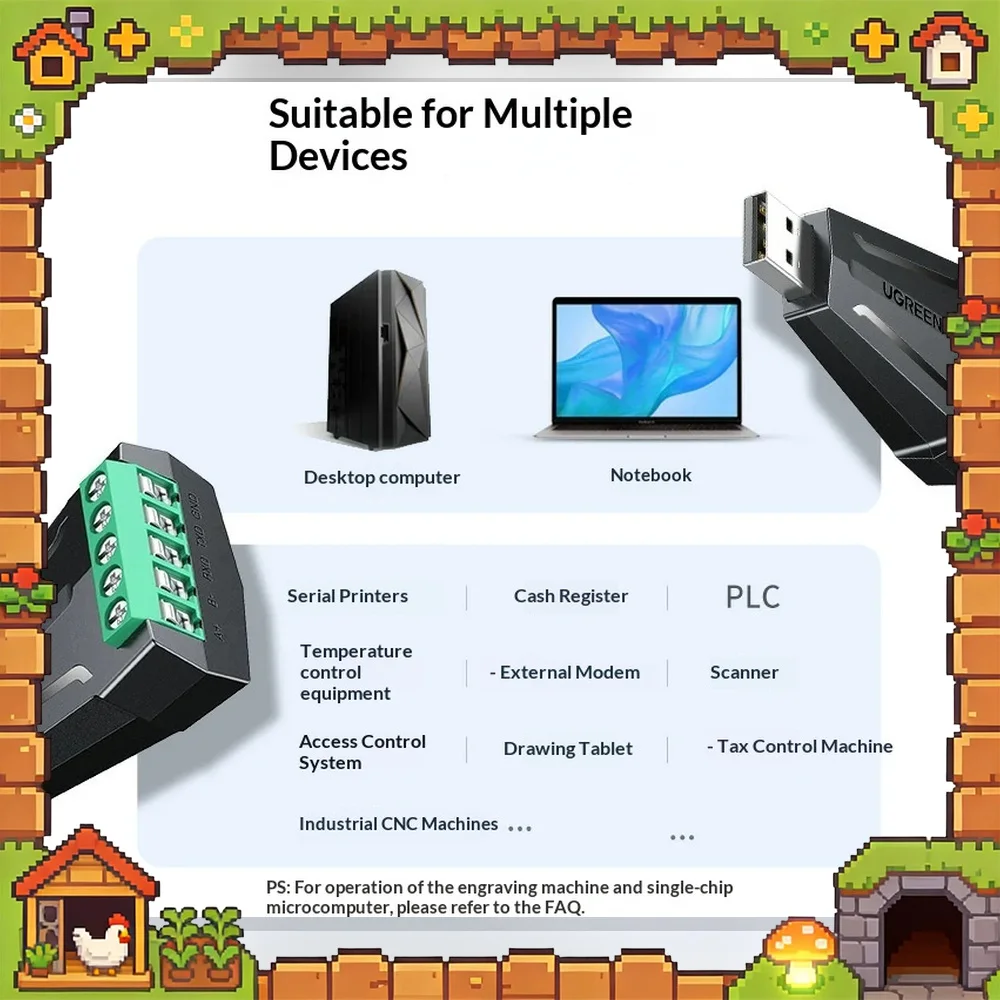 UGREEN CM376 55839 USB to RS232 RS485 Serial Adapter Converter for Industrial Control