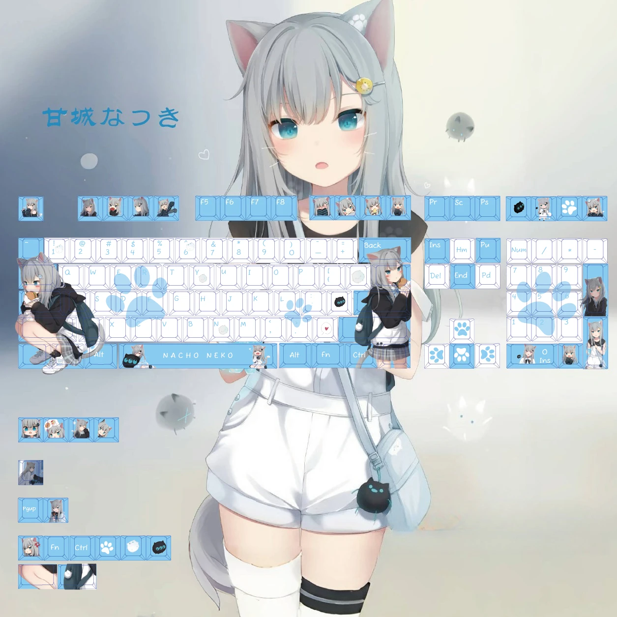 

123 клавиши/набор Nacho Neko, милые колпачки для клавиш из ПБТ для девочек, аниме-игры, красивые колпачки для ключей для девочек, высота вишни для механических клавиатур «сделай сам»