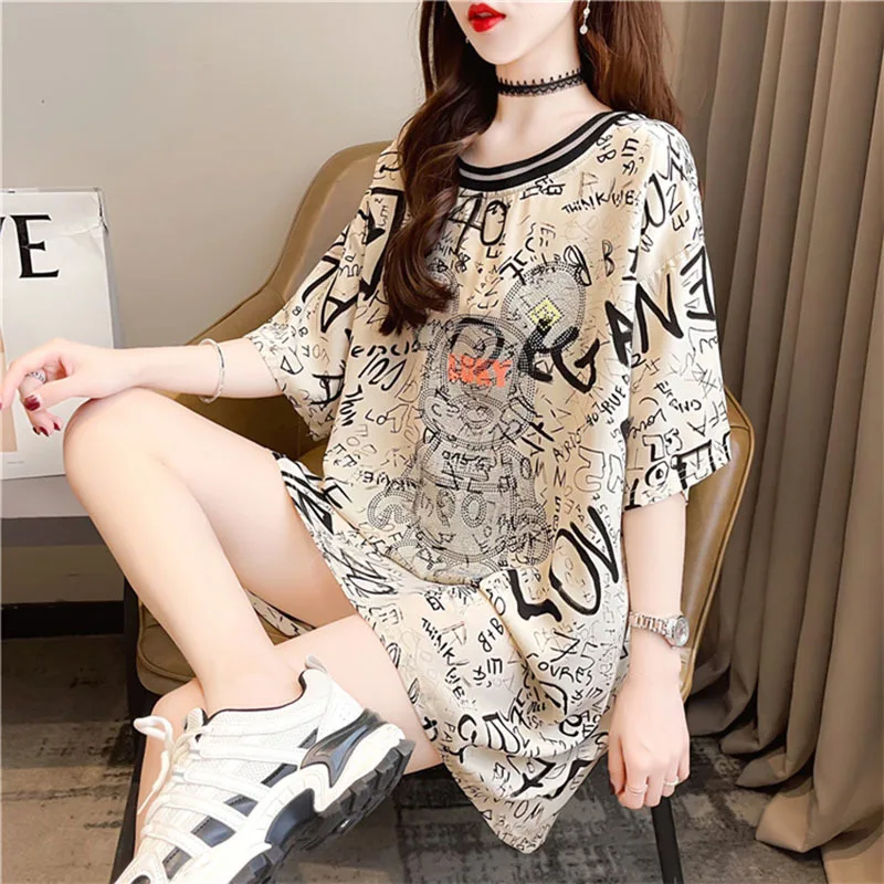 Women Print T Shirt 2024 Summer Lady Long Sleeve Hollow Out Sexy Streetwear Harajuku Top
