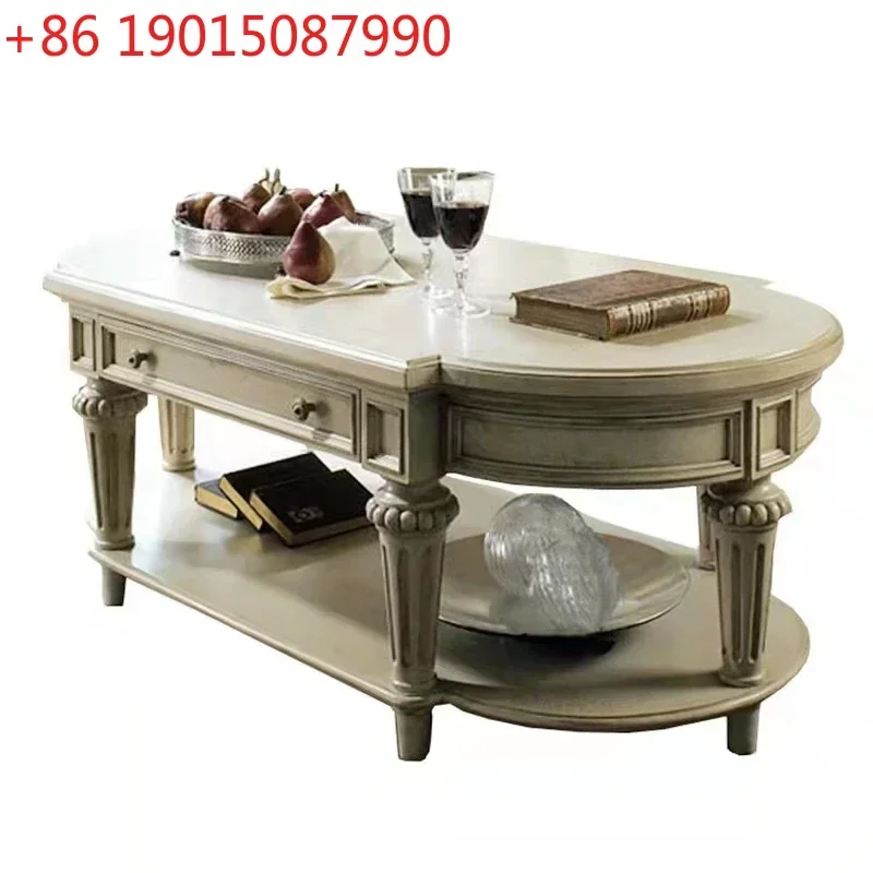 

Овальный журнальный столик в стиле ретро из массива дерева в американском стиле для небольшой квартиры, французский дизайн, для гостиной, домашний маленький чайный столик