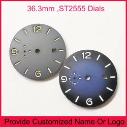 Top ST2555 Dials 36.3mm Modified By PAM01313 Watch Dial Custom S Logo DIY Logo Green Luminous 6-9-12 LUMINORE Watches Case Parts