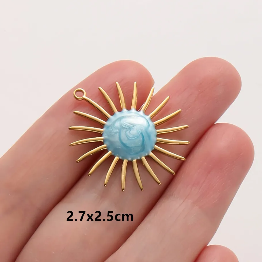 6 Stück Großhandel Blaue Emaille Sonne Mond Stern Anhänger Wicca Zubehör Edelstahl Charms für Schmuckherstellung Halskette Taschenanhänger – Detail 4