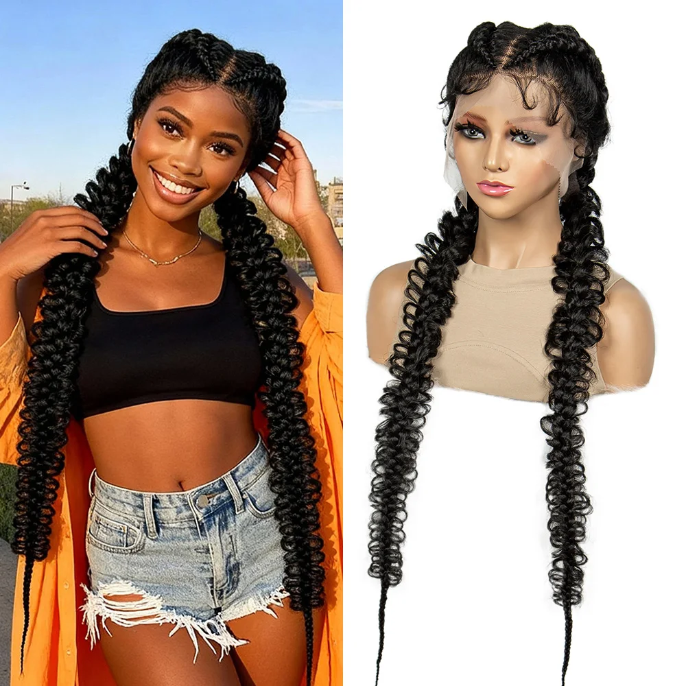 

Натуральный цвет 1B Синтетические кружевные фронтальные голландские плетеные парики для чернокожих женщин Парики с косами «рыбий хвост» и детскими волосами Парики из косички