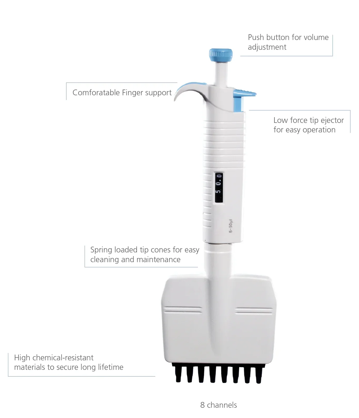 Hot Sales Fully Autoclavable High-Throughput 8 & 12-Channel Micro Pipette for Efficient Lab Assays