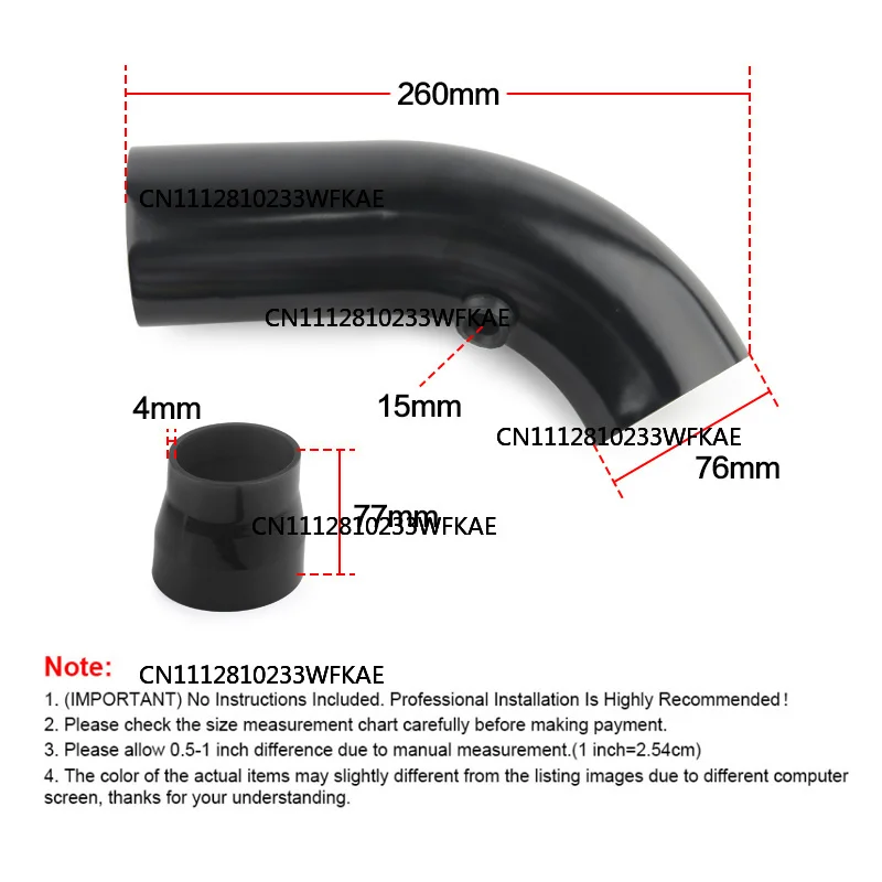 Universal Alumima 3 '75mm Car Cold Air Intake System Turbo Induction Pipe Tube Silver Black Red Color
