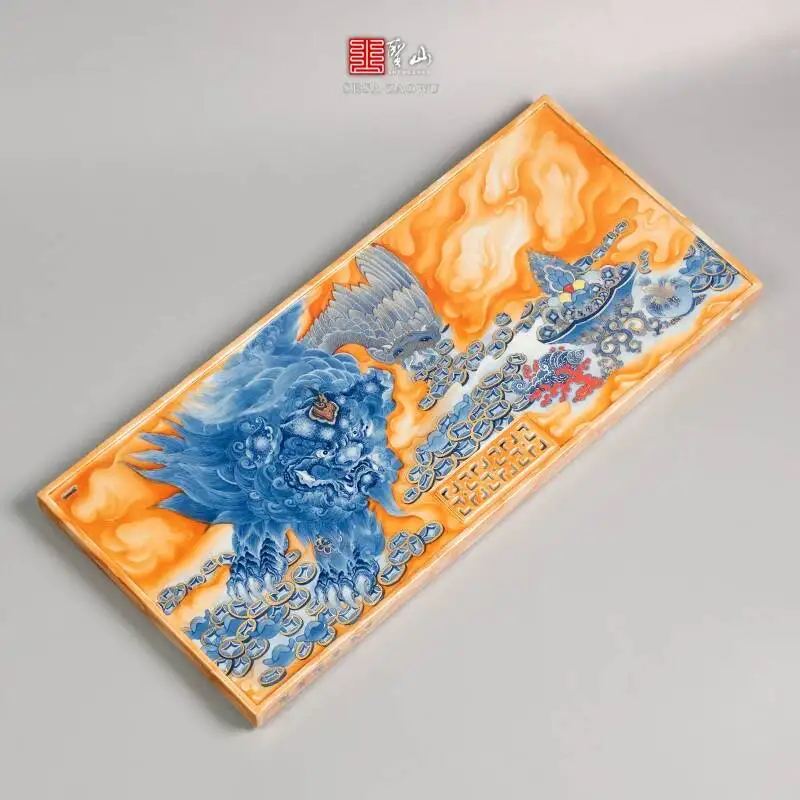 Jianzhen Tang Chen Tong's Design Blue White Alum Red Enamel Gemstone Pixiu King Ceramic Hand-Painted Tray Wet And Dry Tea Table