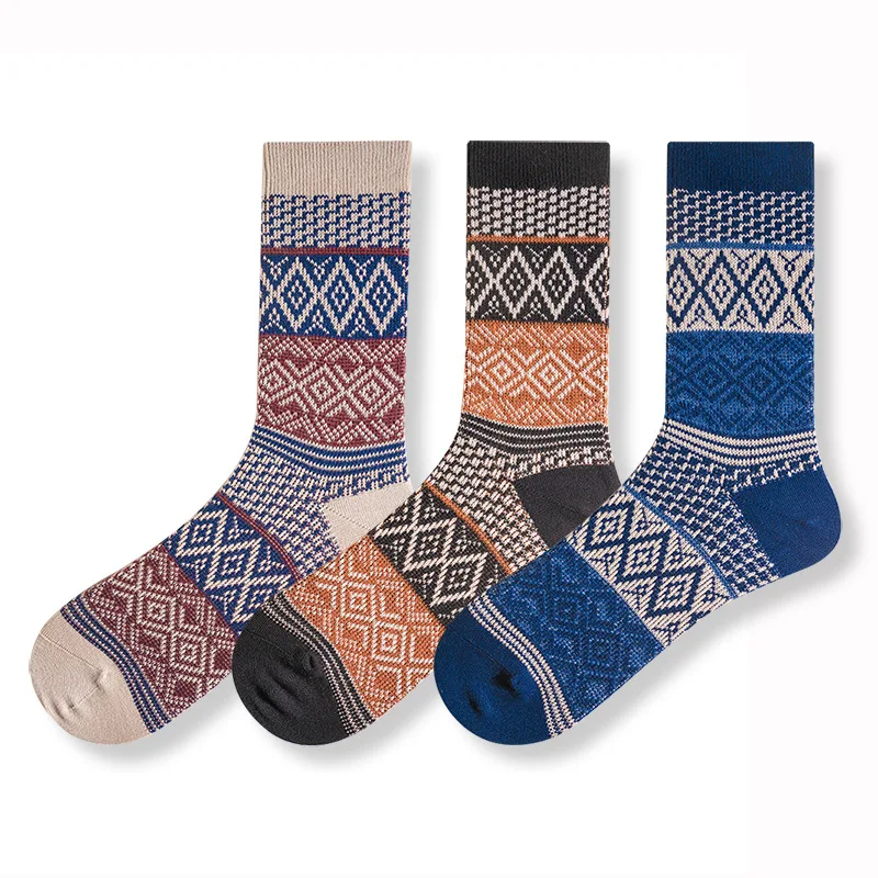 

Miosam top quality men's vintage ethnic style casual knitting socks breathable cotton Amekaji fashion design anti-odor socks