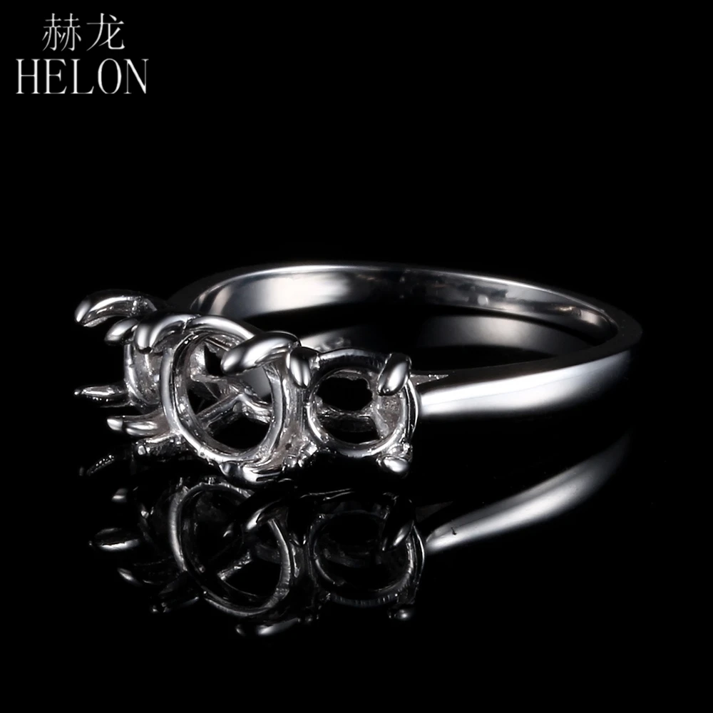 HELON Solid 18K 14K 10K White Gold Three Stone style Ladies Fine Jewelry Semi Mount Engagement Wedding Ring Round Shape 6mm