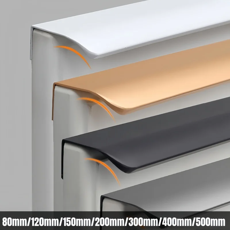 

Hidden Door Handles Black Golden Mount Finger Edge Drawer Pull Concealed Handle Aluminum Alloy Long Furniture Handles Hardware