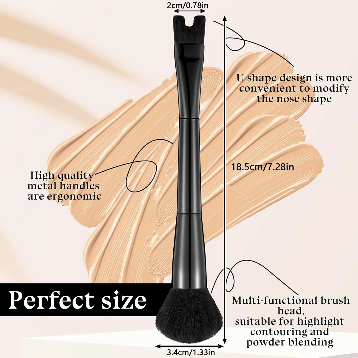 Nose Contour Brush U-Shaped 2-in-1 Makeup Brush Highlight Shadow Powder Blusher Dual-End Brush Tool for Nose Contouring