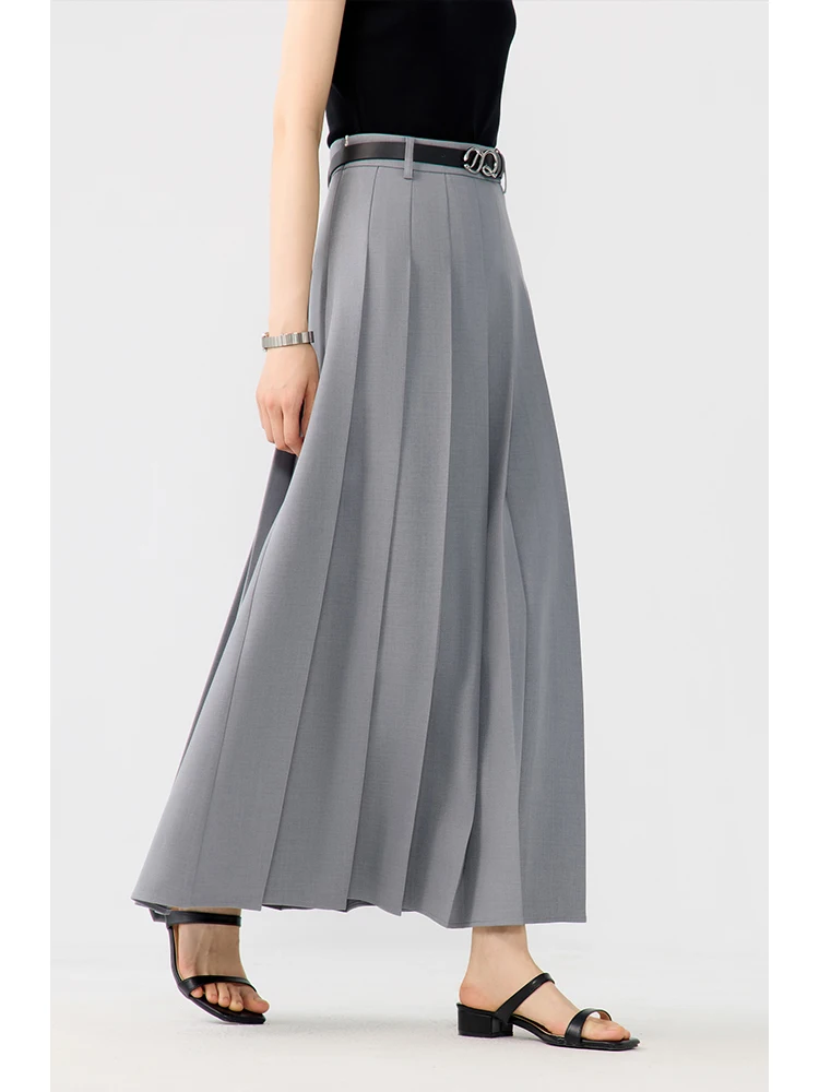 ZIQIAO Commuter Pleated Ankle-Length Skirt For Women 2024 Summer New High Waist Slim A-Line Pleated Office Lady Skirt 24ZQ92246