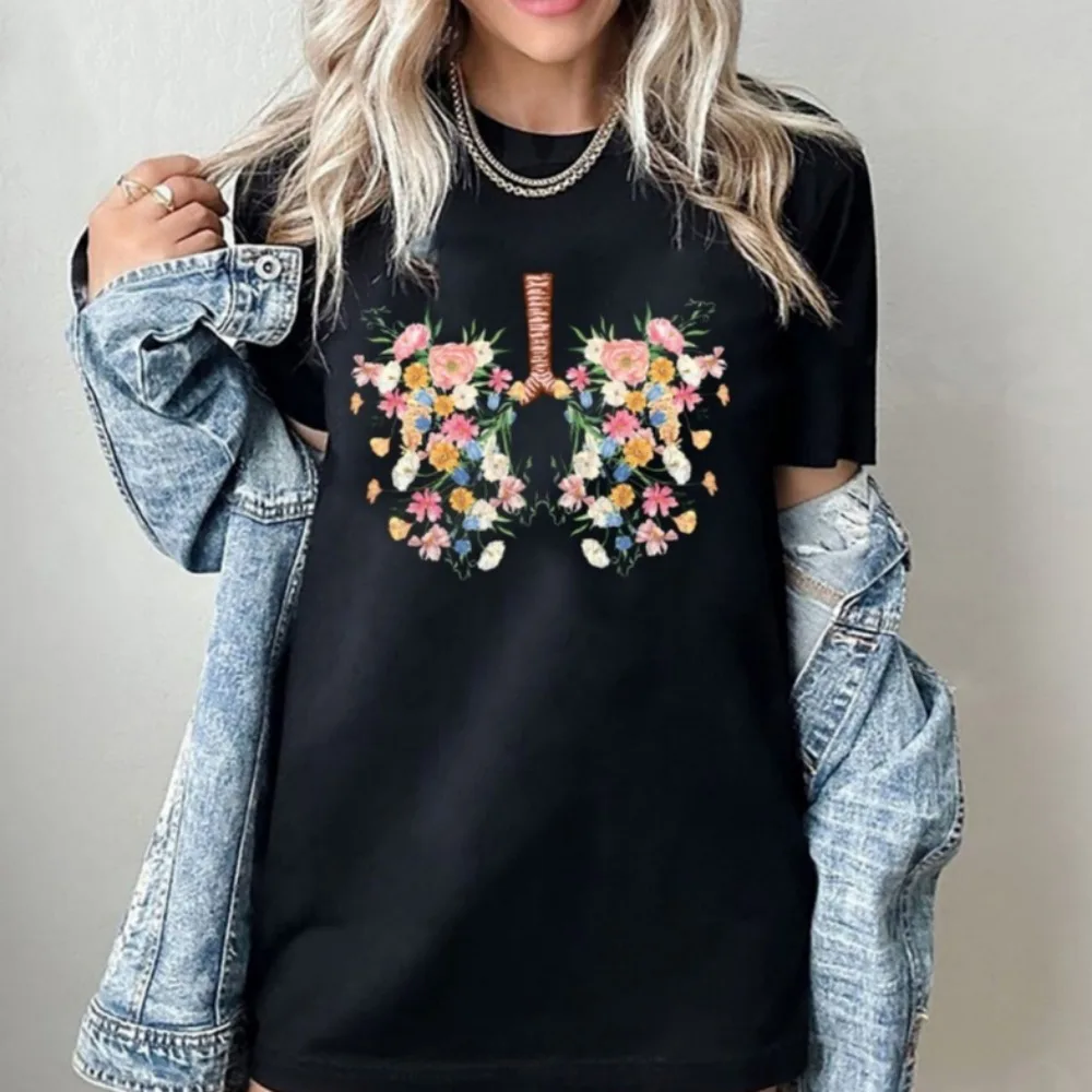 Lungs Flowers T-Shirt Respiratory Therapy tops Cute Lung Shirt RT clothes Pulmonologist RT Gifts women clothes